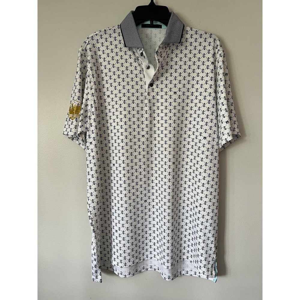 Greyson Polo Shirt L GC Wolf Pattern Golf Performance Stretch White Golden Open